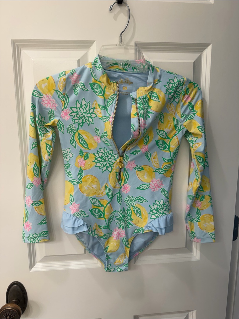 Lilly Pulitzer Kids Denning Long-Sleeve One-Piece Swimsuit - Blue Lemonade
